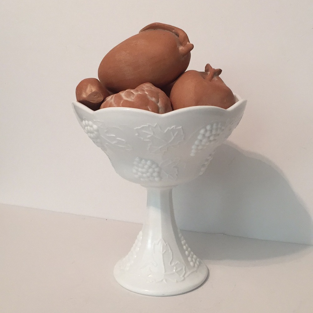 VINTAGE MILK GLASS PEDESTAL |  Grape Desig…